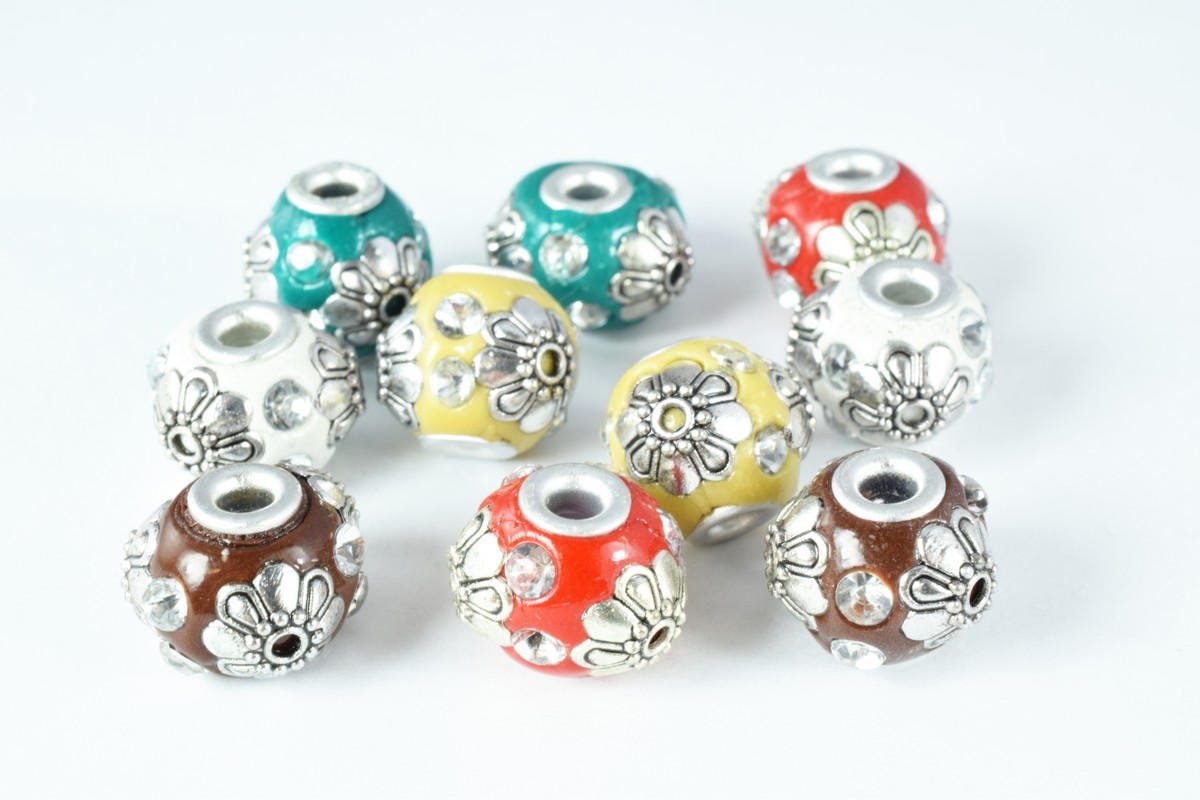 Indonesian Kashmir Clay Beads Handmade Beads 8 PCs, Bohemian Bali Style Jewelry Making Decorative Round Beads, Studded Bea...