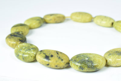 Size 14mm Serpentine Lime Green  Oval Agate Gemstone Beads 1 strand 16 PCs Hole Size 1mm Natural, healing, chakra, birthst...