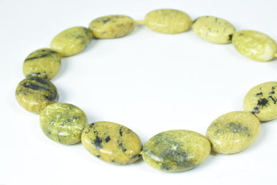 Size 14mm Serpentine Lime Green  Oval Agate Gemstone Beads 1 strand 16 PCs Hole Size 1mm Natural, healing, chakra, birthst...