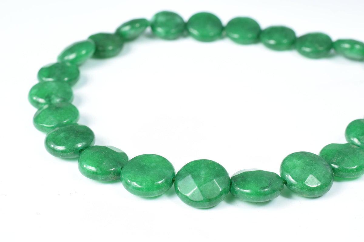 10mm Green Agate Flat Round Gemstone Faceted Beads 1 strand 44 PCs, Natural, healing,chakra, birthstone Jewelry Making,Who...