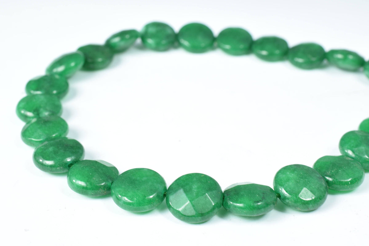 10mm Green Agate Flat Round Gemstone Faceted Beads 1 strand 44 PCs, Natural, healing,chakra, birthstone Jewelry Making,Who...