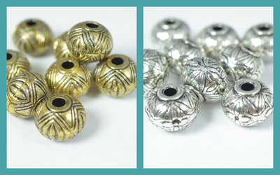 21x13mm Silver/Gold Antique Plastic Beads/Large Ornate/Silver/Gold Baroque Filigree Embossed Fancy Lantern Round Ball Bead...