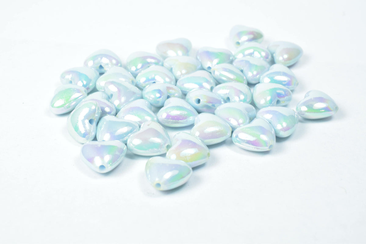 11 mm Iridescent Pony Blue/Green Heart Beads, Wholesale Pony Beads, Rave Beads, Acrylic Heart Beads,Color/ Iridescent Mint...