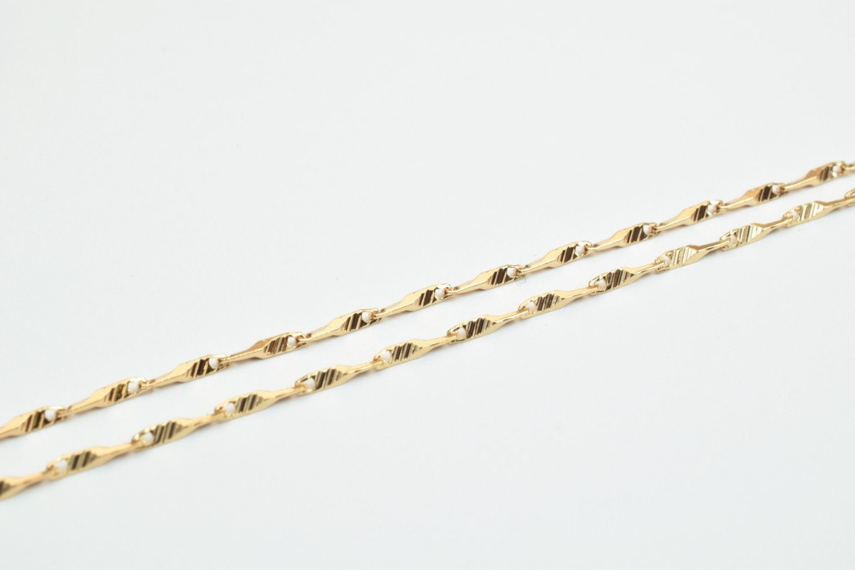 17 1/4" Inches Pinky 18K Gold Filled Bar Chain, Beading Crimpable Chain, 1mm Width, 18K Gold Filled Chain Findings For Jew...