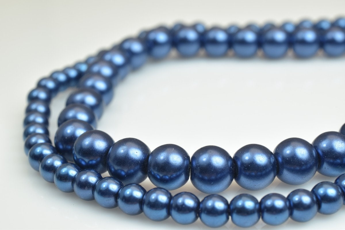 Glass Pearl Beads Round Gold Size 4mm/6mm Shine Royal Blue Round Ball Beads for Jewelry Making Item#F jewelry making suppl...