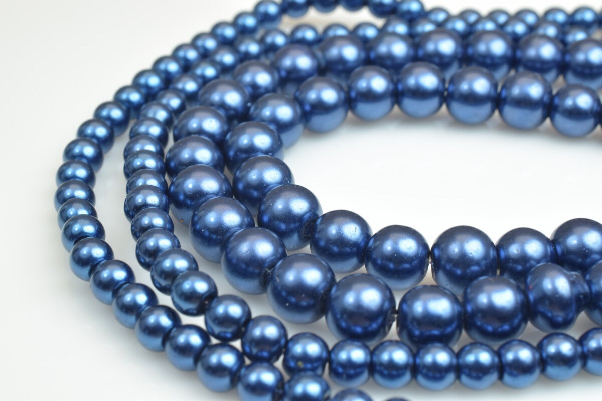 Glass Pearl Beads Round Gold Size 4mm/6mm Shine Royal Blue Round Ball Beads for Jewelry Making Item#F jewelry making suppl...