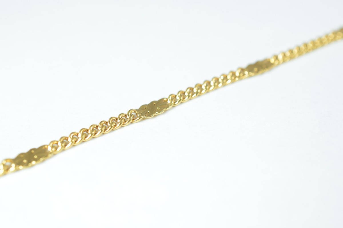 Bar Chain Electroplated Gold Cable Chain: 4mm Beaded Design, Tarnish Resistant | 18K Gold, Skin Friendly | Sold by Foot