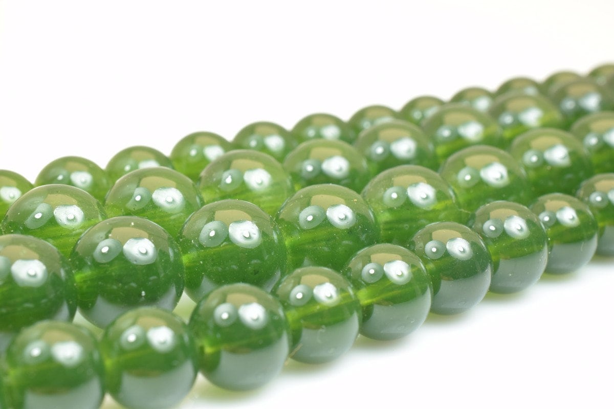Shiny Green Glass Round Beads: Vintage Bohemian Shine - 8mm & 10mm, Loose Crackle Glass, Jewelry Crafting Materials