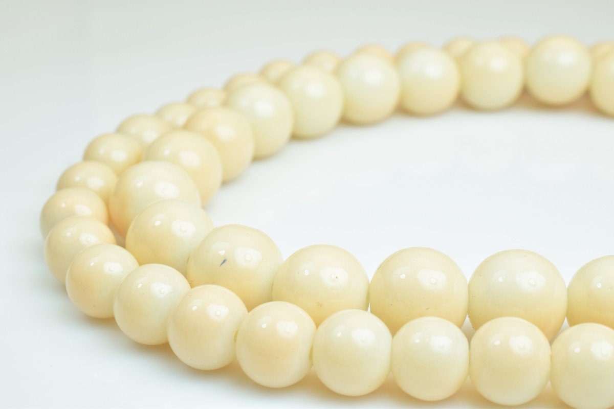 Milky Creamy Glass Beads Jewelry Making, Shiny Round Pearls (8mm & 10mm Sizes, Vintage Bohemian Glass)