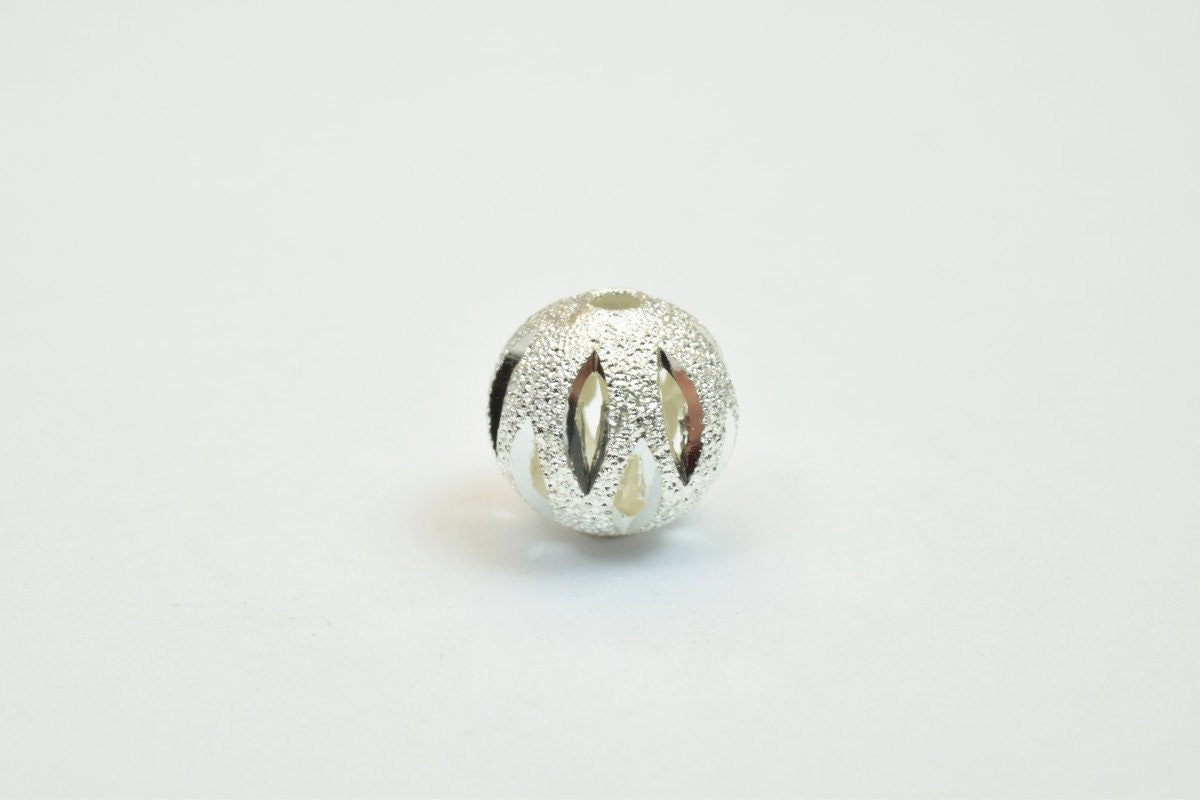 100 PCs Silver Plated Carved Round Beads 8mm/10mm Diamond Cut jewelry making supplies - detail image 4