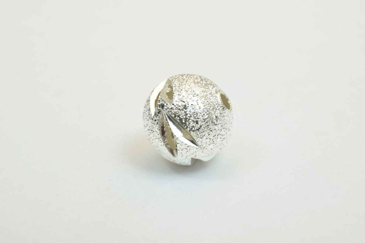 100 PCs Silver Plated Carved Round Beads 6mm/8mm/10mm Diamond Cut jewelry making supplies - detail image 4