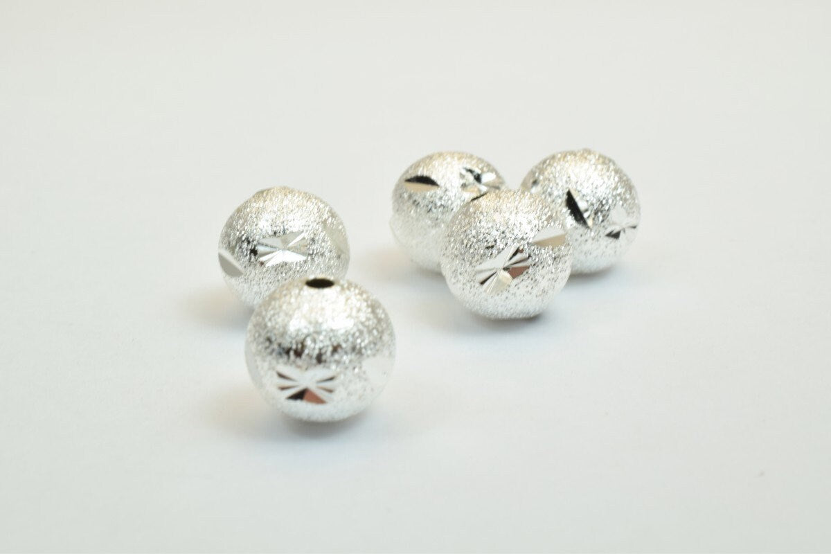 100 PCs Silver Plated Carved Round Beads 8mm/10mm Diamond Cut jewelry making supplies - detail image 2