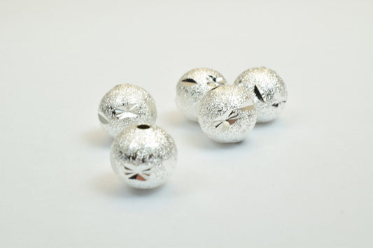 100 PCs Silver Plated Carved Round Beads 8mm/10mm Diamond Cut jewelry making supplies - detail image 2