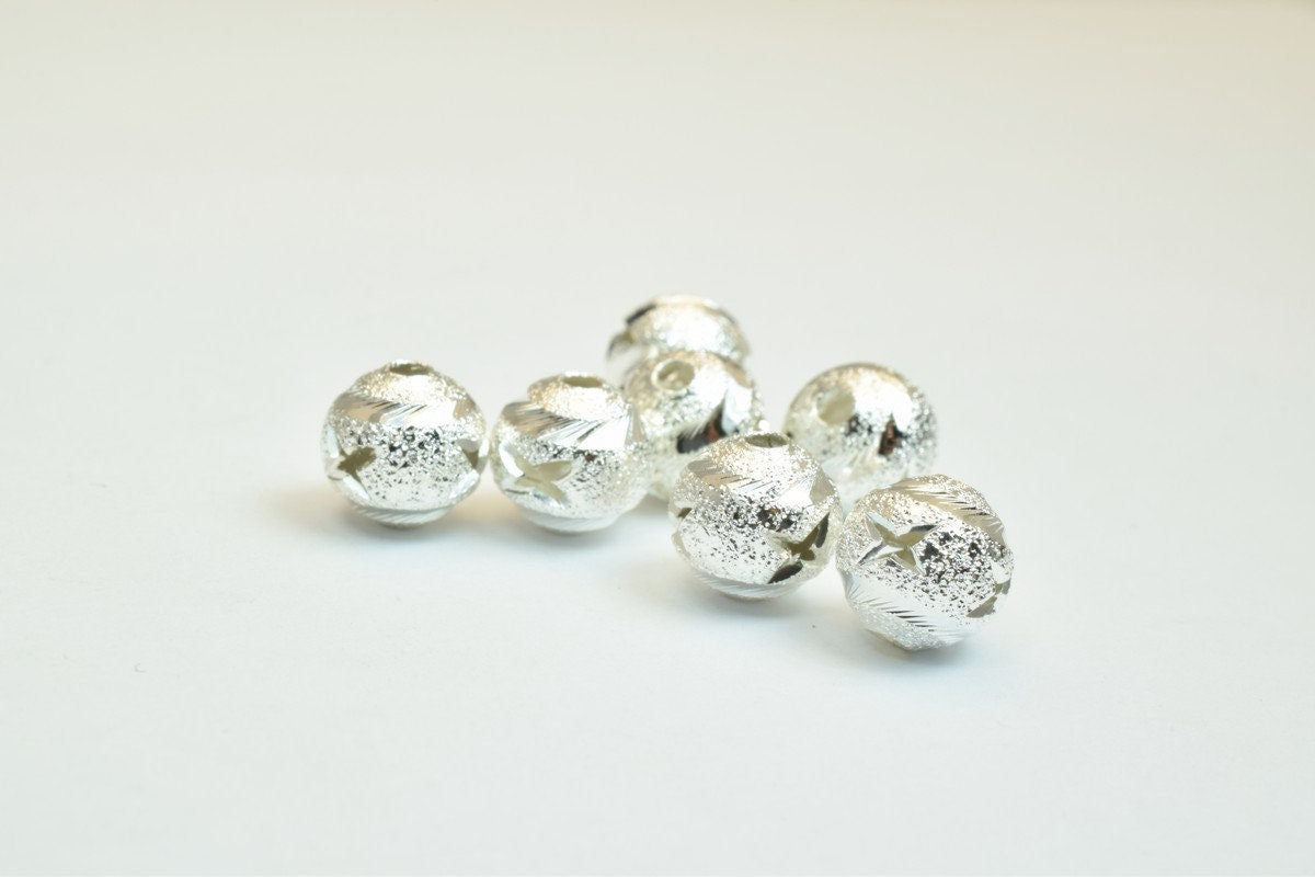 100 PCs Silver Plated Carved Round Beads 8mm Diamond Cut jewelry making supplies - detail image 4