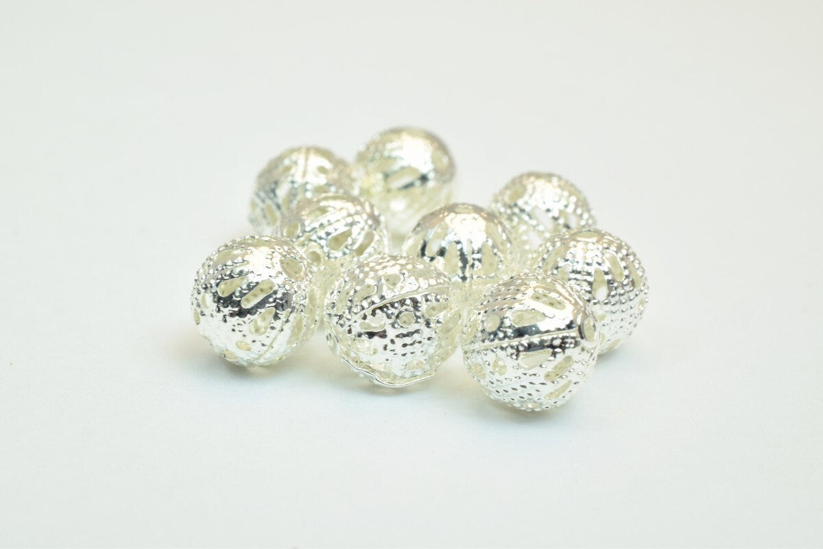 100 PCs Silver Plated Filigree Bead 8mm Diamond Cut jewelry making supplies - detail image 4