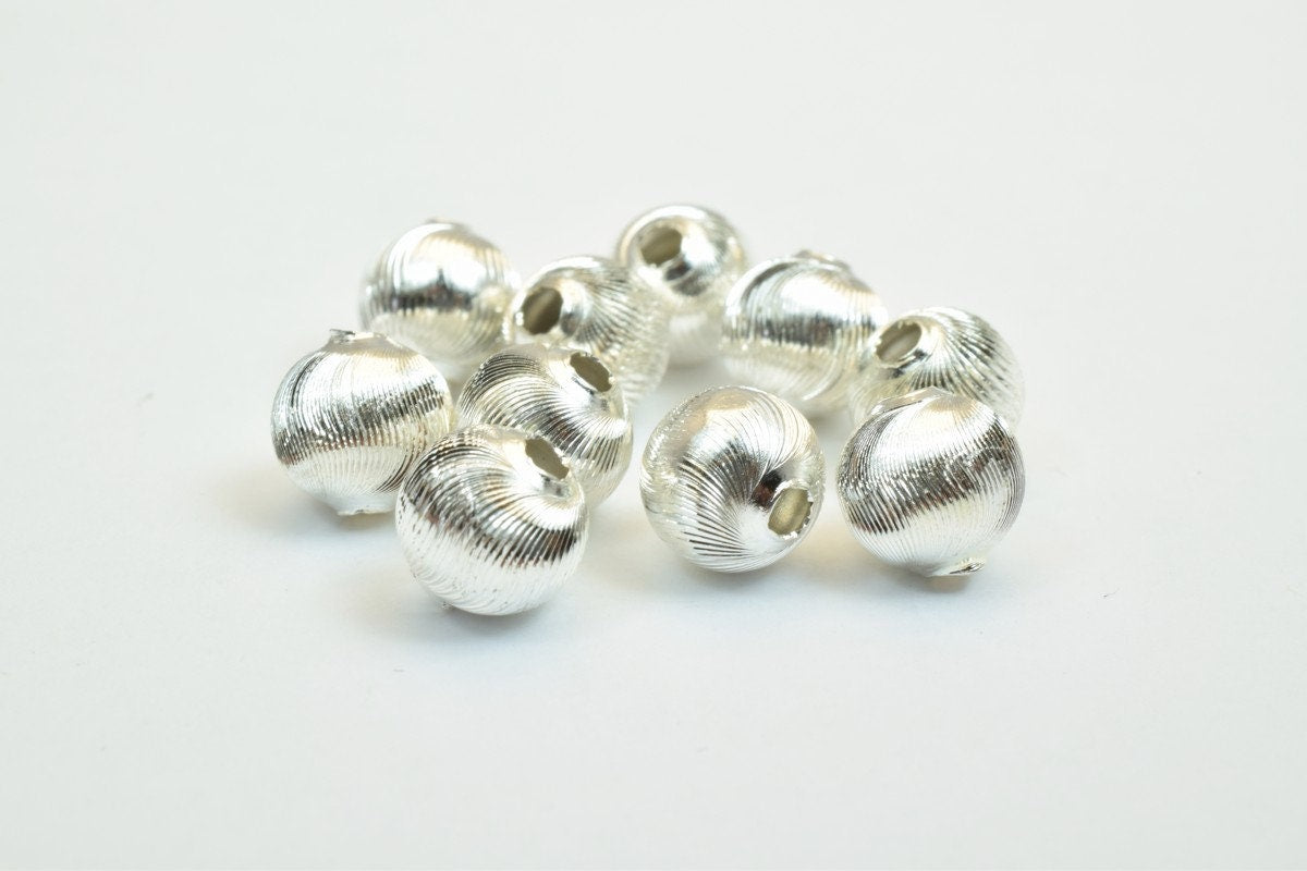 100 PCs Silver Plated Carved Round Beads 8mm Diamond Cut jewelry making supplies - detail image 2