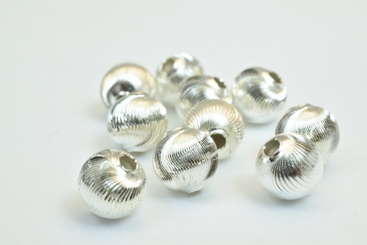 100 PCs Silver Plated Carved Round Beads 8mm Diamond Cut jewelry making supplies - detail image 6