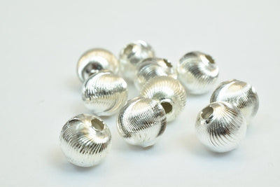 100 PCs Silver Plated Carved Round Beads 8mm Diamond Cut jewelry making supplies - detail image 6