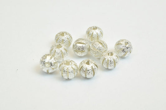 100 PCs Silver Plated Carved Round Beads 6mm Diamond Cut Watermelon Ball jewelry making supplies