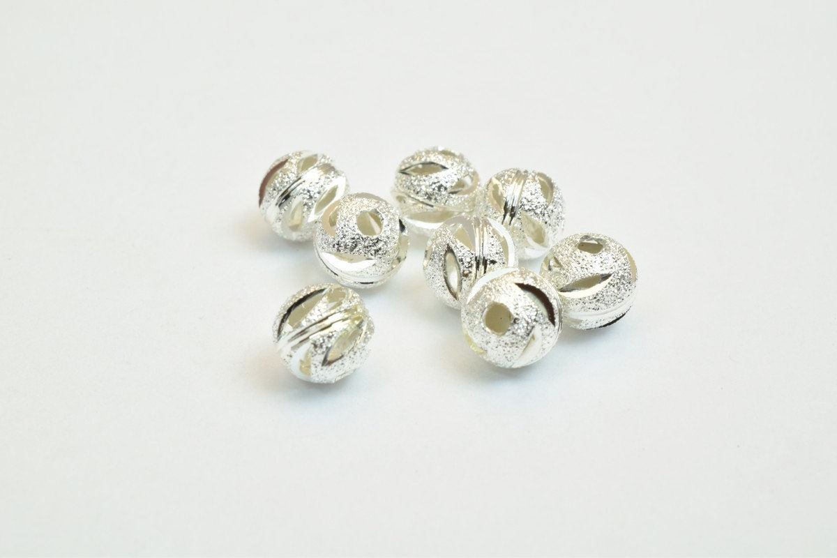 100 PCs Silver Plated Carved Round Beads 6mm Diamond Cut Watermelon Ball jewelry making supplies - detail image 3