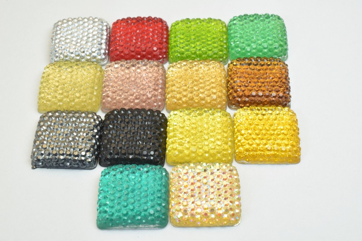 18 PCs Sparkly Acrylic Rhinestone Squares 18mm Resin Flat back Decoden Kawaii Cabochons Phone Case Embellishments Bling Bl...