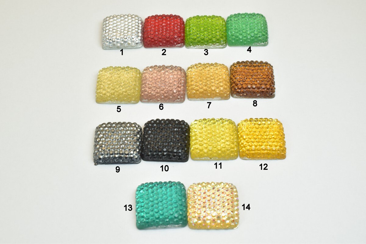18 PCs Sparkly Acrylic Rhinestone Squares 18mm Resin Flat back Decoden Kawaii Cabochons Phone Case Embellishments Bling Bl...
