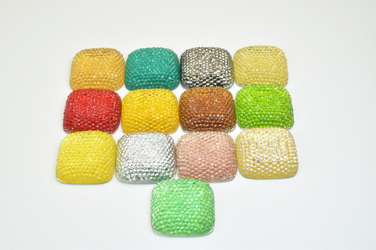 10 PCs Sparkly Acrylic Rhinestone Squares 25mm Resin Flat back Decoden Kawaii Cabochons Phone Case Embellishments Bling Bl...