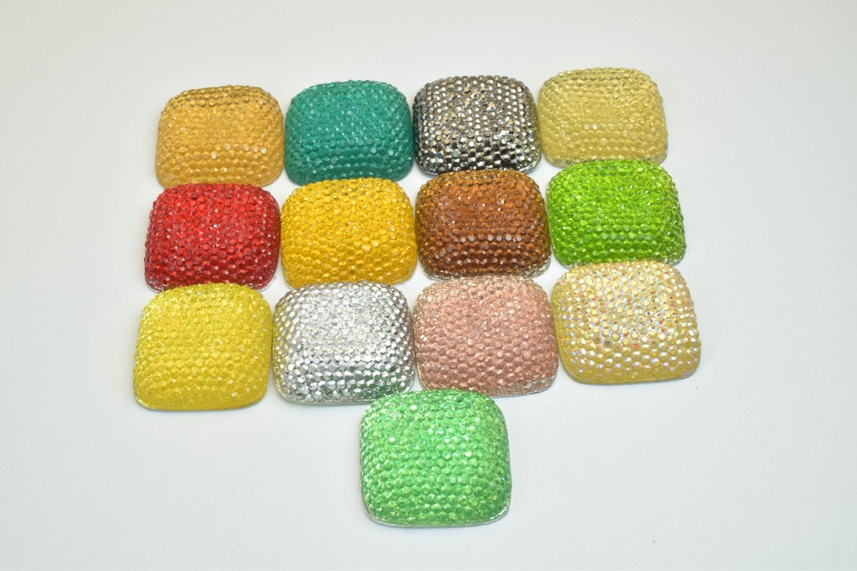 10 PCs Sparkly Acrylic Rhinestone Squares 25mm Resin Flat back Decoden Kawaii Cabochons Phone Case Embellishments Bling Bl...