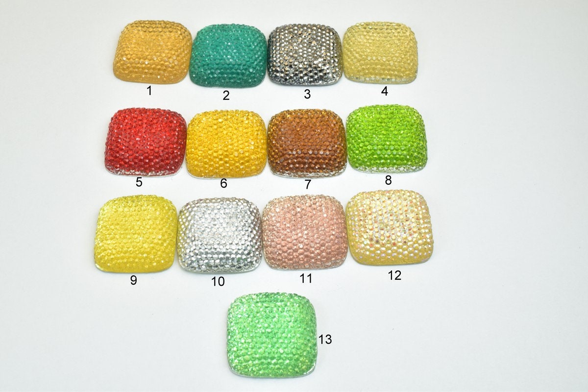 10 PCs Sparkly Acrylic Rhinestone Squares 25mm Resin Flat back Decoden Kawaii Cabochons Phone Case Embellishments Bling Bl...