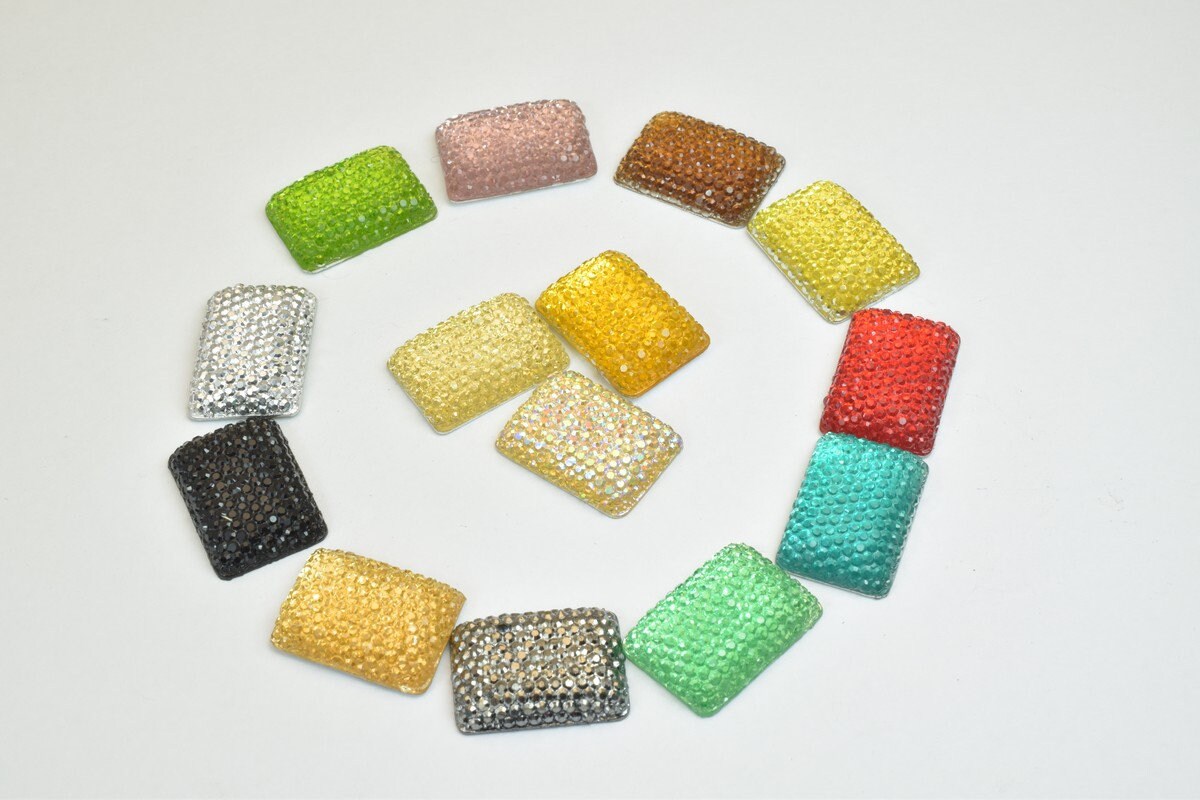 15 PCs Sparkly Acrylic Rhinestone Rectangle 20x15mm Resin Flatback Decoden Beads Kawaii Cabochons Phone Case Embellishment...