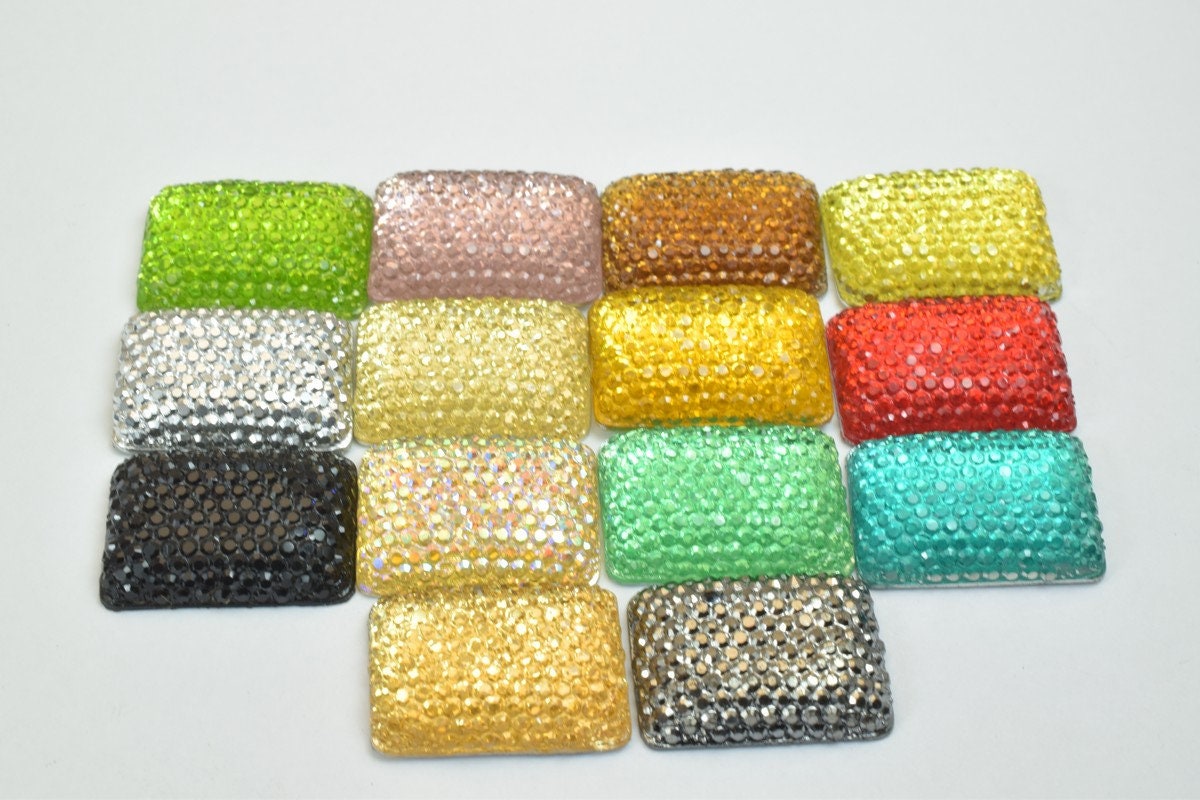 15 PCs Sparkly Acrylic Rhinestone Rectangle 20x15mm Resin Flatback Decoden Beads Kawaii Cabochons Phone Case Embellishment...