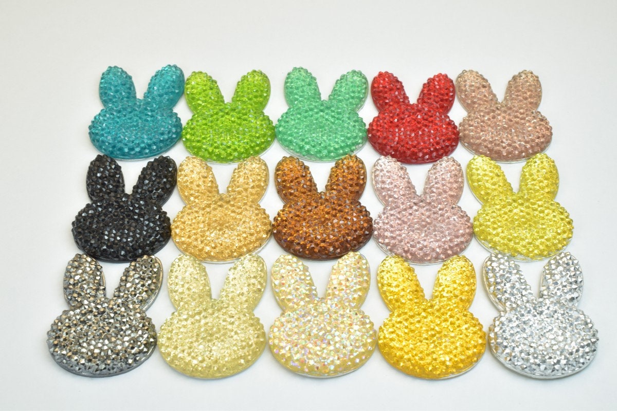 10PCs Sparkly Acrylic Rhinestone Bunny Face 35x25mm Resin Flatback Decoden Beads Kawaii Cabochons Phone Case Embellishment...
