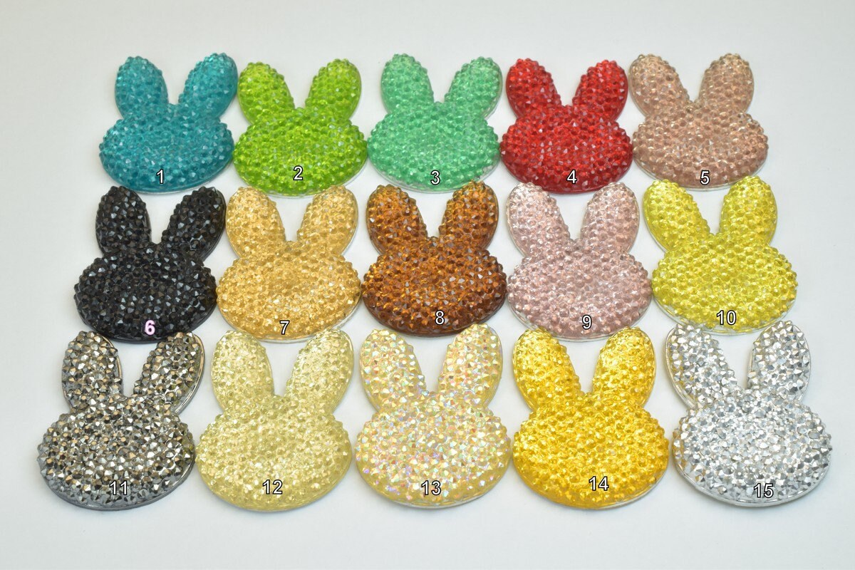 10PCs Sparkly Acrylic Rhinestone Bunny Face 35x25mm Resin Flatback Decoden Beads Kawaii Cabochons Phone Case Embellishment...