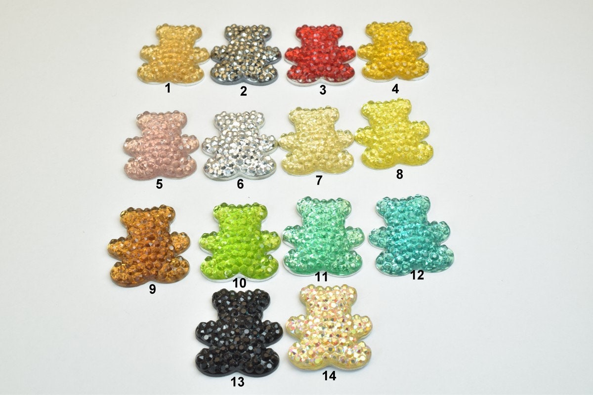 10 PCs Sparkly Acrylic Rhinestone Bears 25x21mm Resin Flatback Decoden Beads Kawaii Cabochons Phone Case Embellishments Bl...