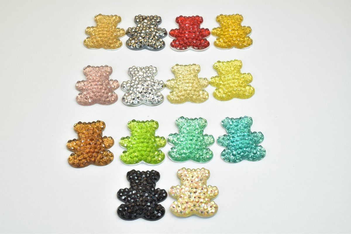 10 PCs Sparkly Acrylic Rhinestone Bears 25x21mm Resin Flatback Decoden Beads Kawaii Cabochons Phone Case Embellishments Bl...