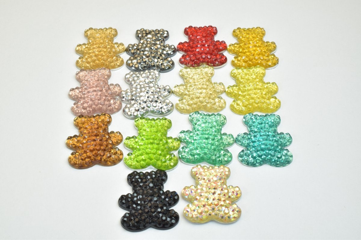 10 PCs Sparkly Acrylic Rhinestone Bears 25x21mm Resin Flatback Decoden Beads Kawaii Cabochons Phone Case Embellishments Bl...