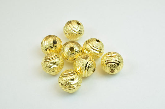 100 PCs Gold Plated Carved Round Beads 10mm Diamond Cut jewelry making supplies - detail image 2