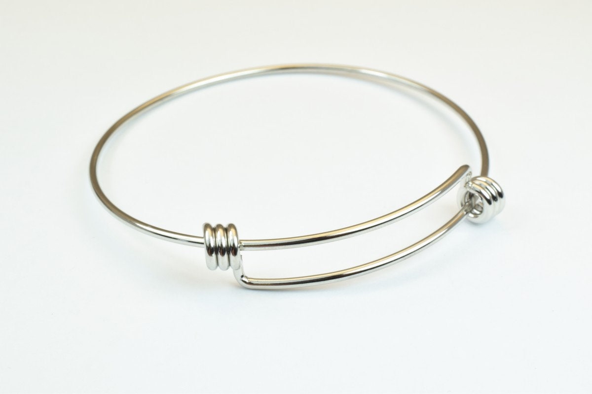 Silver Tone Bangle Bracelets - Modern Minimalist Adjustable Base - Durable Stainless Steel, DIY Charm Jewelry, Unisex Gift Option