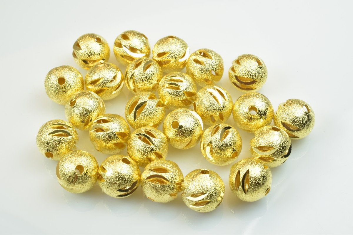 100 PCs Gold Plated Carved Round Beads 6mm/8mm/10mm Diamond Cut jewelry making supplies - detail image 3