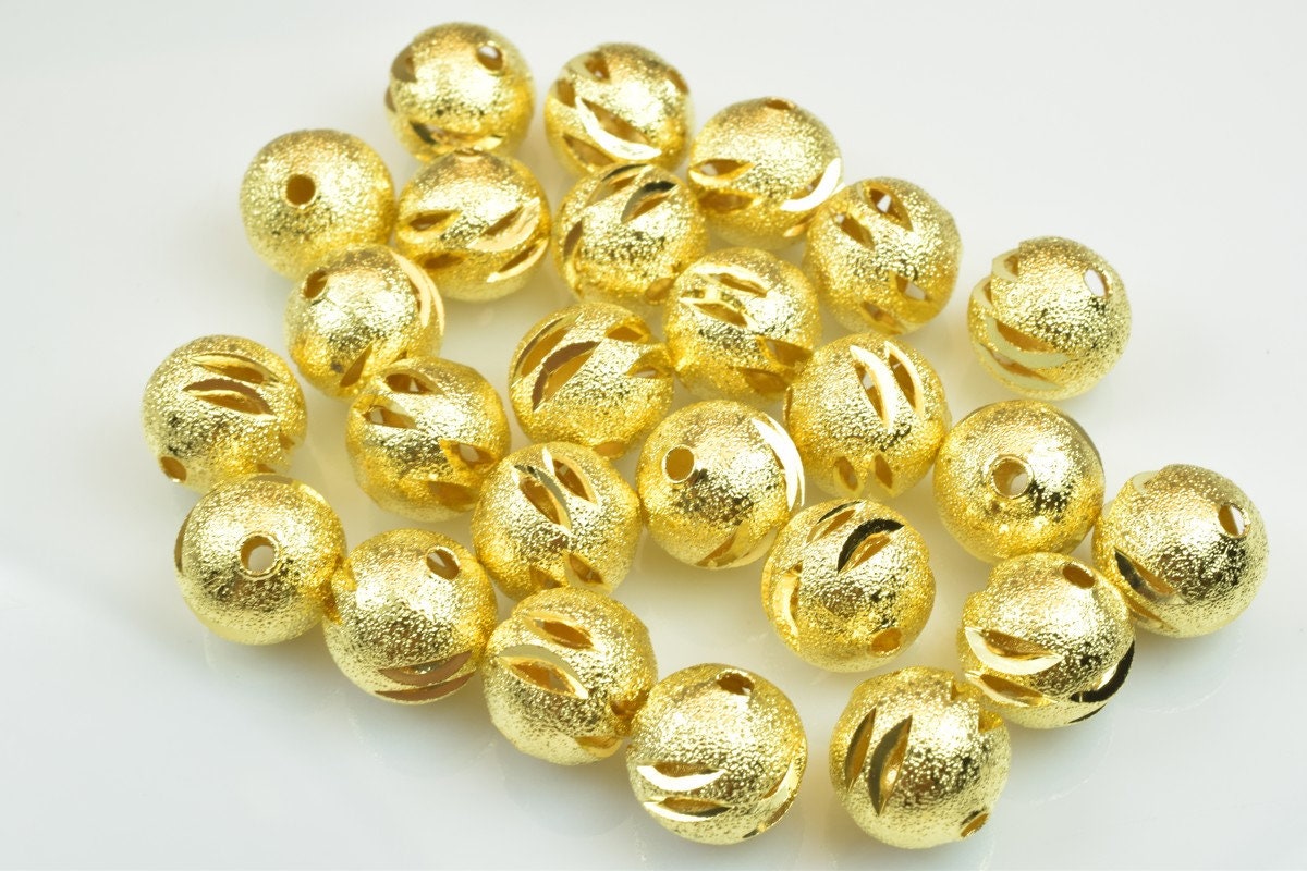 100 PCs Gold Plated Carved Round Beads 6mm/8mm/10mm Diamond Cut jewelry making supplies - detail image 8