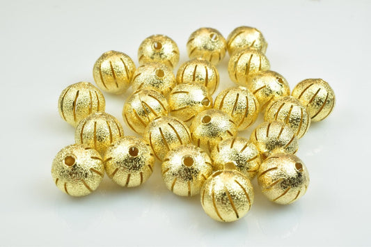 100 PCs Gold Plated Carved Round Beads 8mm/10mm Diamond Cut jewelry making supplies