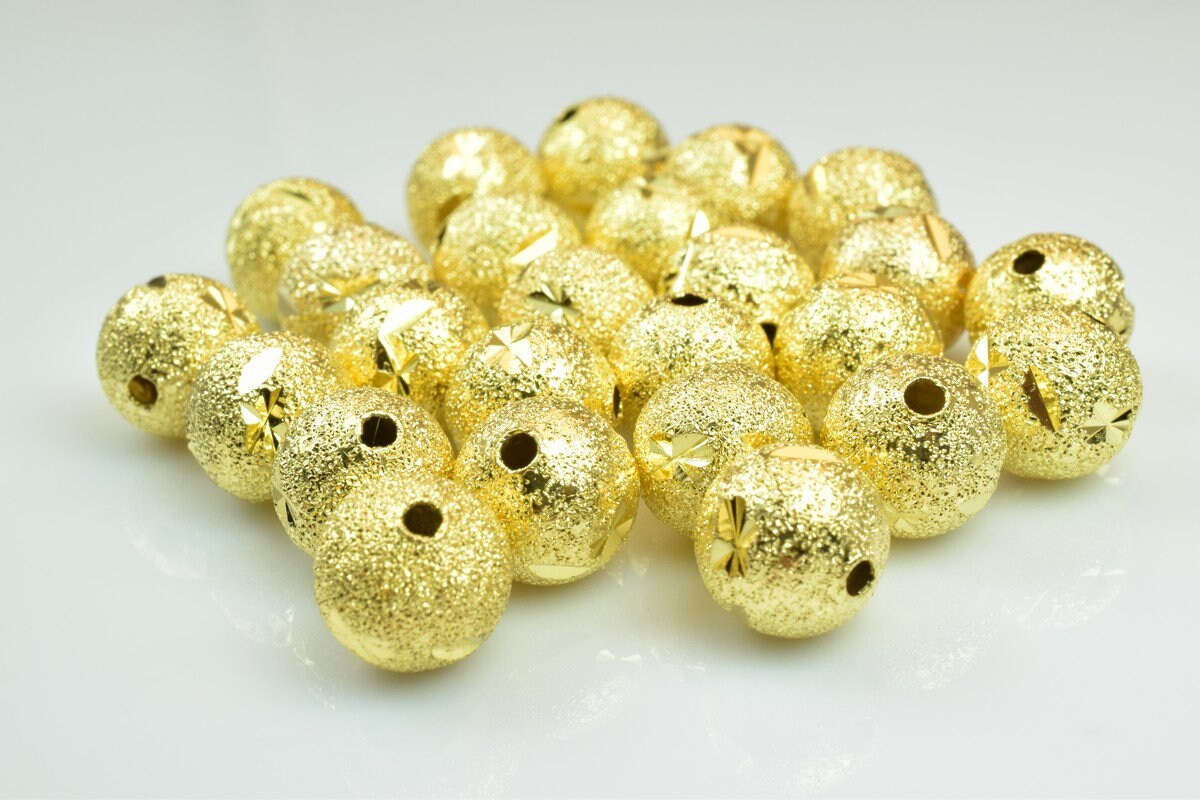 100 PCs Gold Plated Carved Round Beads 8mm/10mm Diamond Cut jewelry making supplies - detail image 4