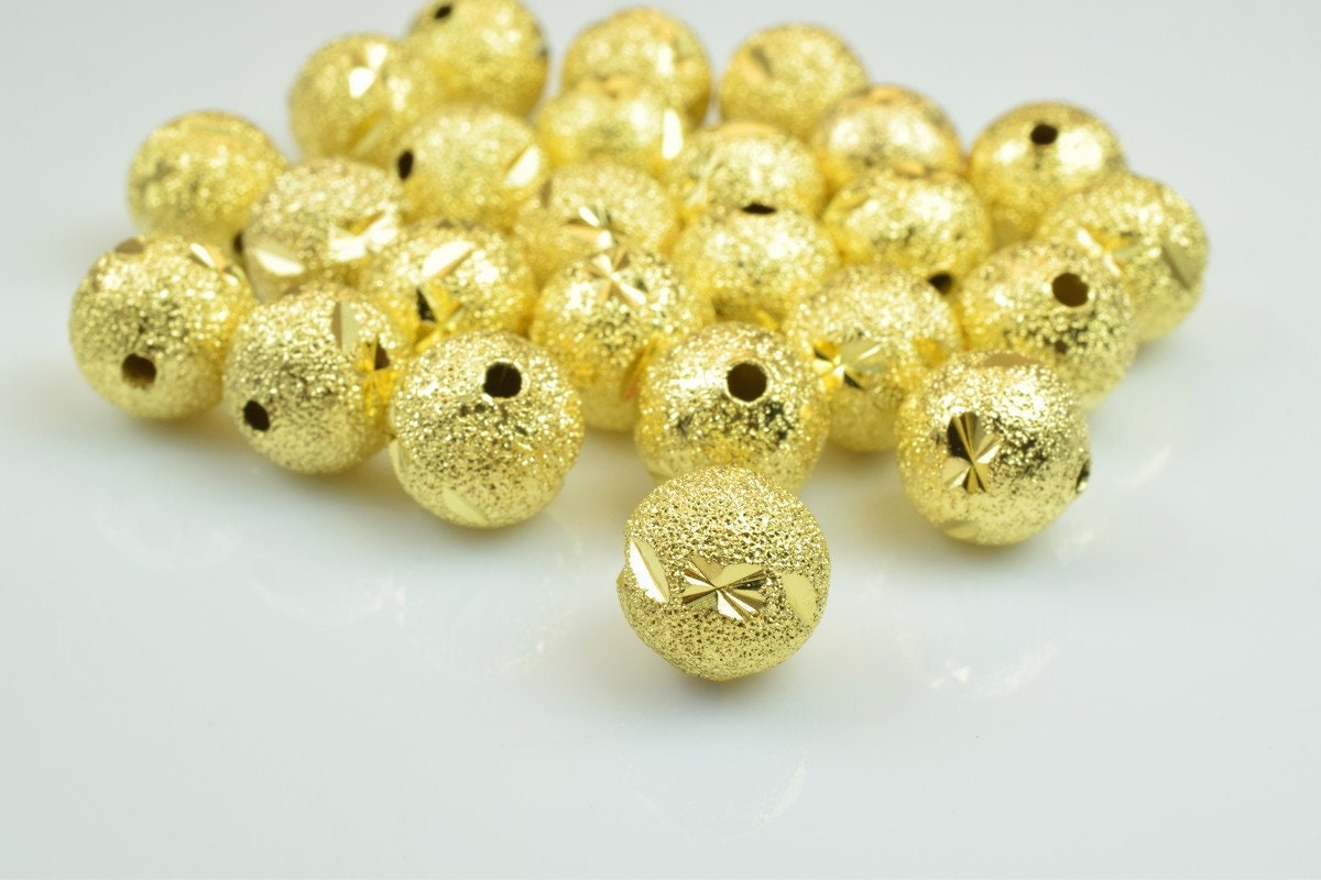 100 PCs Gold Plated Carved Round Beads 8mm/10mm Diamond Cut jewelry making supplies