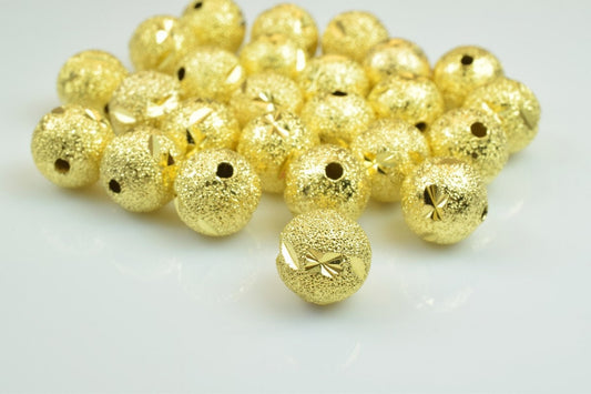 100 PCs Gold Plated Carved Round Beads 8mm/10mm Diamond Cut jewelry making supplies