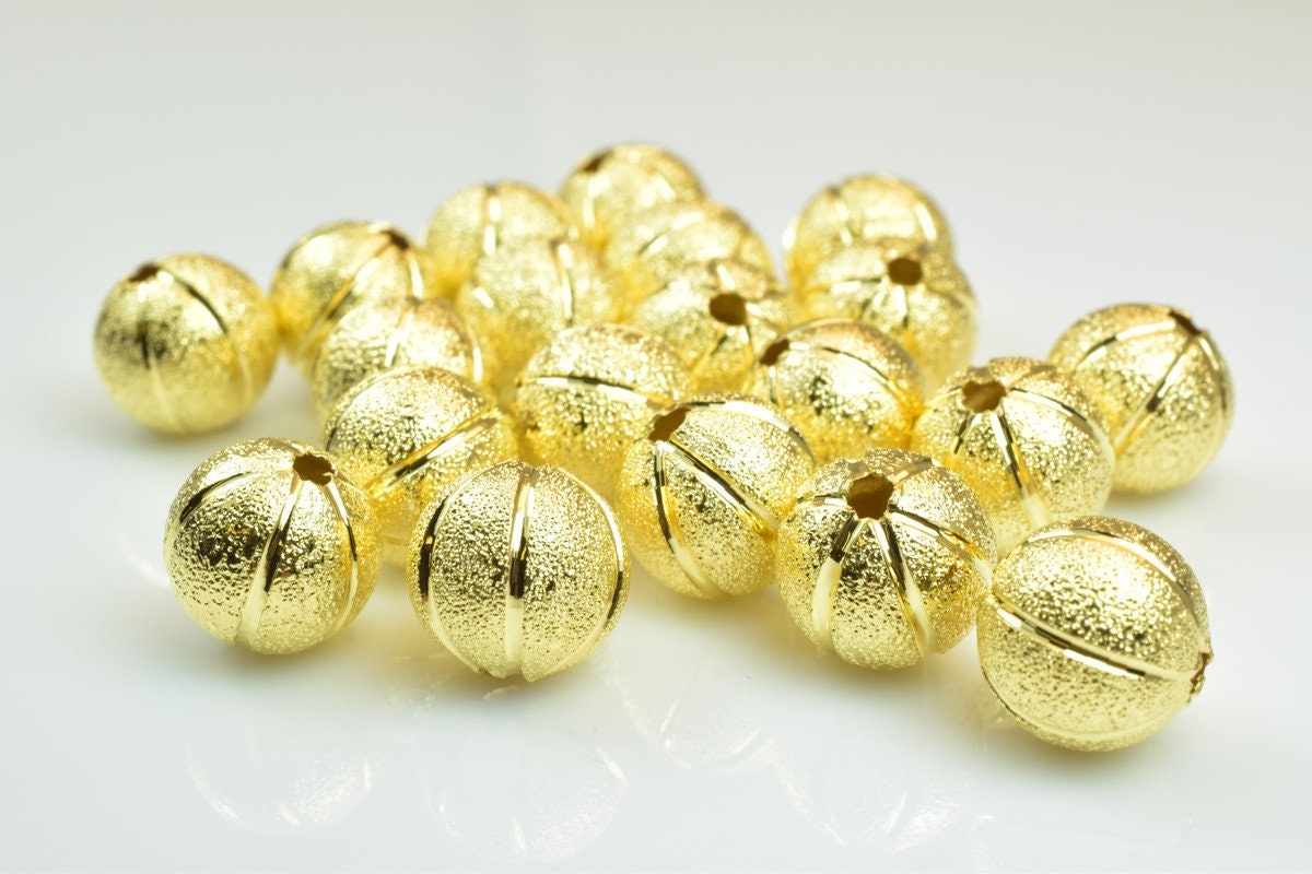 100 PCs Gold Plated Carved Round Beads 8mm/10mm Diamond Cut jewelry making supplies - detail image 5