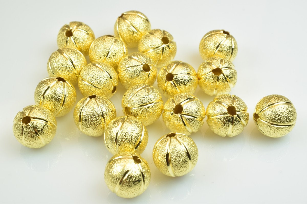 100 PCs Gold Plated Carved Round Beads 8mm/10mm Diamond Cut jewelry making supplies - detail image 3