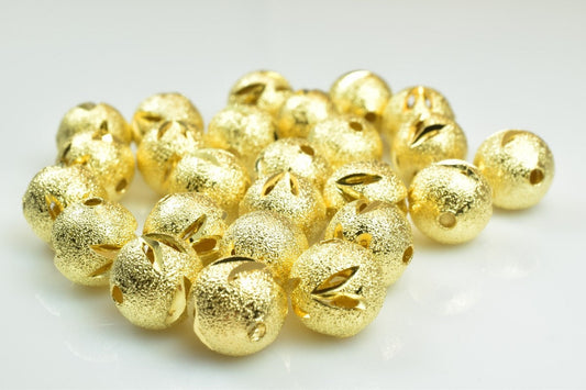 100 PCs Gold Plated Carved Round Beads 8mm/10mm Diamond Cut jewelry making supplies