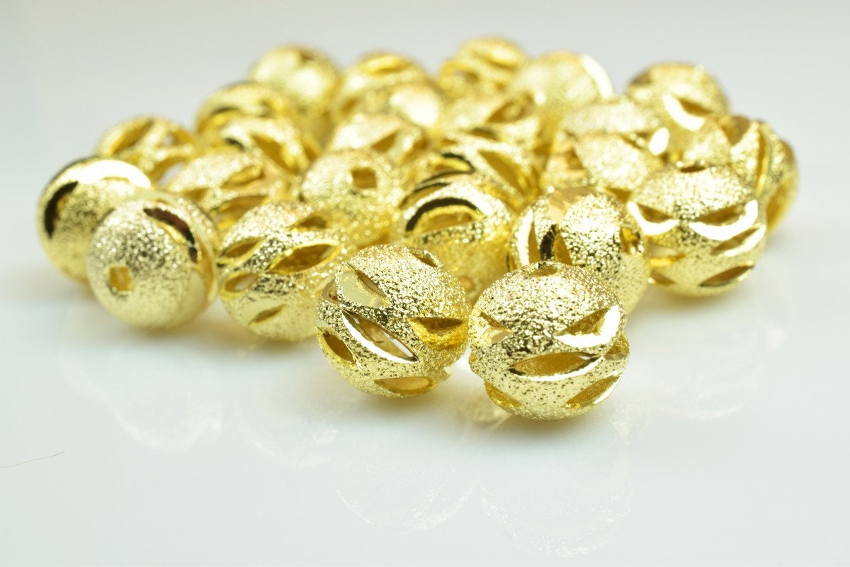 100 PCs Gold Plated Carved Round Beads 6mm/8mm/10mm Diamond Cut For Jewelry Making jewelry making supplies
