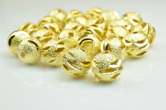 100 PCs Gold Plated Carved Round Beads 6mm/8mm/10mm Diamond Cut For Jewelry Making jewelry making supplies