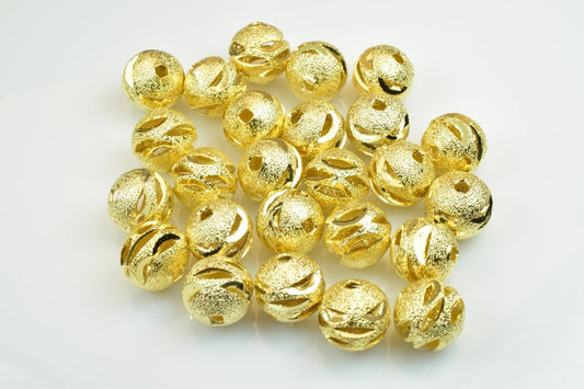 100 PCs Gold Plated Carved Round Beads 6mm/8mm/10mm Diamond Cut For Jewelry Making jewelry making supplies - detail image 2